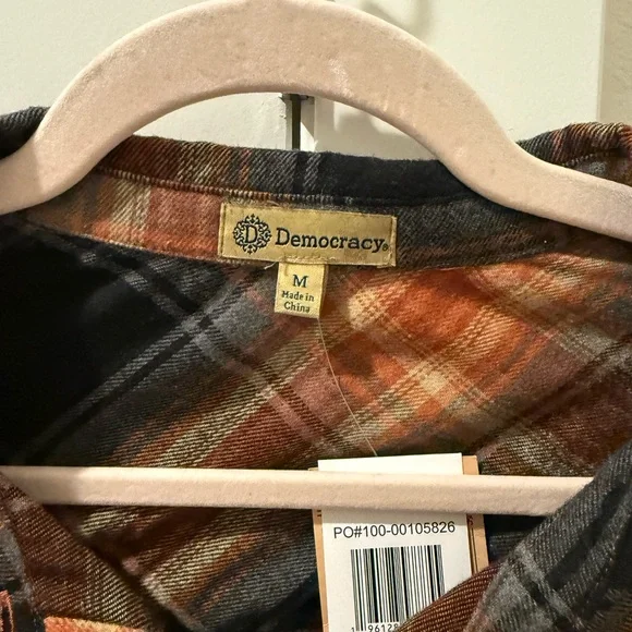 Democracy Plaid Button Down Flannel Shirt - Picture 3 of 6